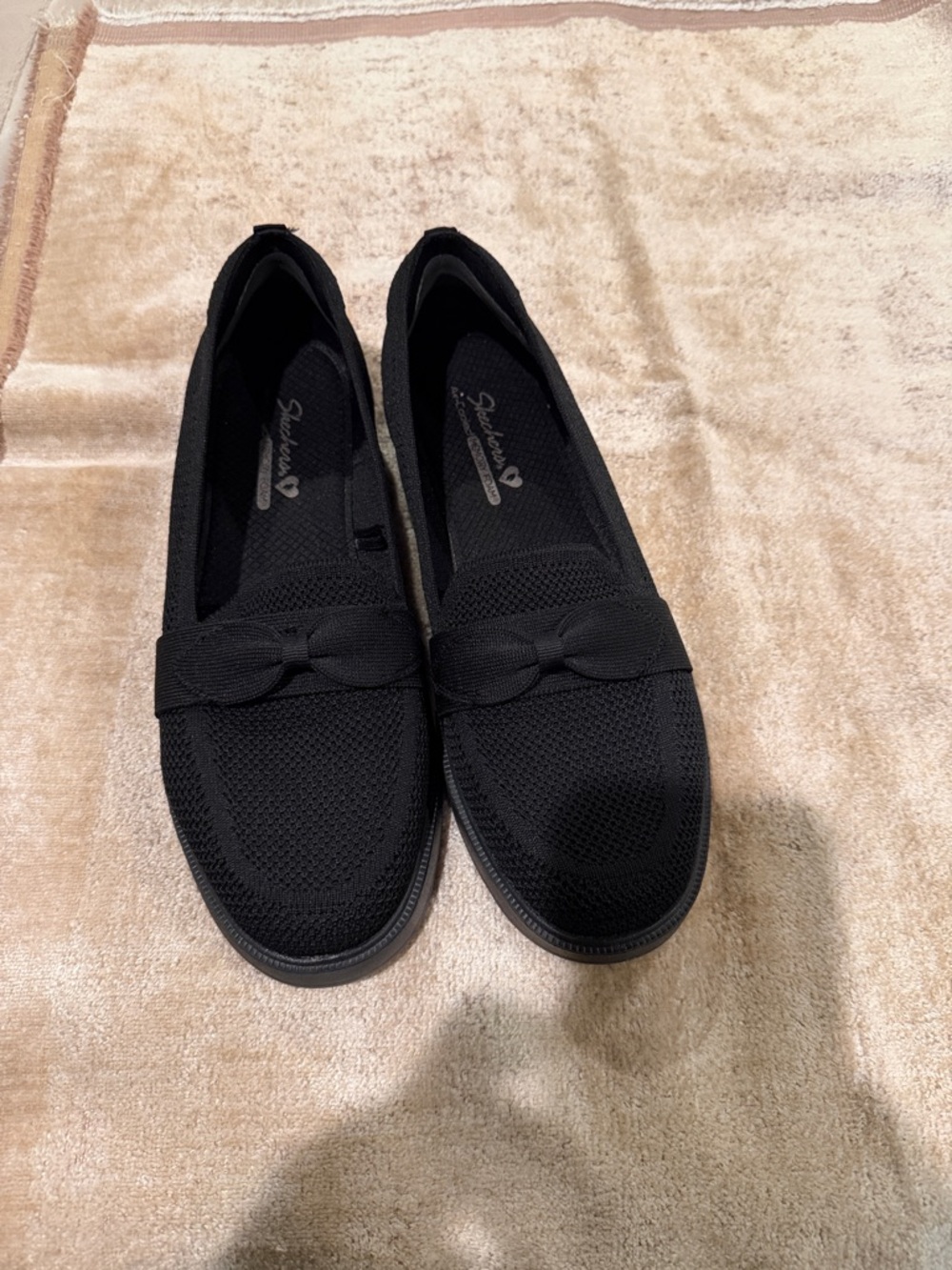 Skechers Women's Black Knit Slip-On Loafers with Bow Accent